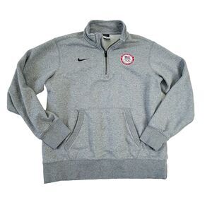 Nike USA Olympic Team Half Zip Sweatshirt Henley Pullover RARE Medium Patch Gray